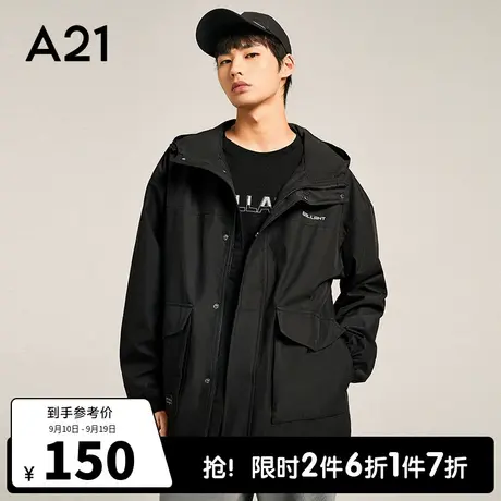 A21outlets男装宽松连帽机能风衣秋季款情侣潮牌男士工装黑色外套商品大图