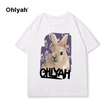Ohlyah潮牌Oversize纯棉短袖t恤女情侣装夏装卡通大码宽松打底衫图片