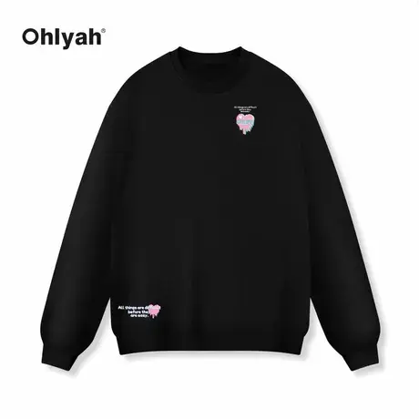 Ohlyah爱心图案基础款圆领大码卫衣男女秋冬美式潮牌休闲宽松上衣商品大图