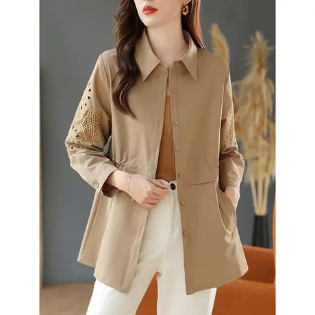 宝诗黎早秋长袖镂空外搭衬衫2023新款纯色薄外套韩版休闲开衫上衣商品大图