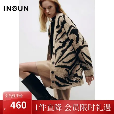 恩裳COVER冬季2022时尚双色混纱慵懒随性风格豹纹百搭短外套图片