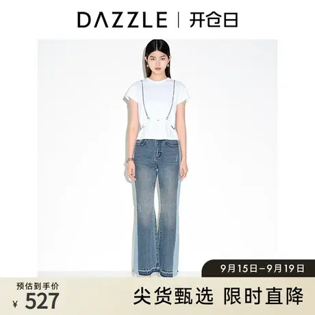 DAZZLE地素奥莱 春夏复古链条装饰白色休闲短袖t恤短款上衣女图片