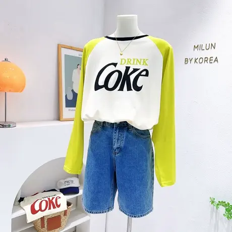 韩国东大门防晒长袖T恤衫2023夏季ins复古拼色薄款天丝棉上衣宽松图片