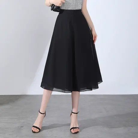 2023夏季新款小个子雪纺七分阔腿裤女高腰显瘦不规则垂感直筒长裤商品大图