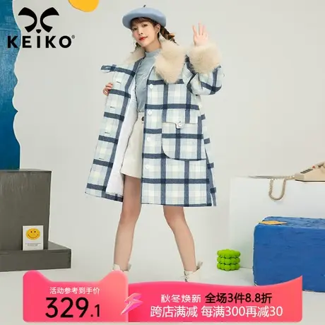 复古格纹毛呢大衣女夹棉加厚2023冬季大毛领中长款呢子外套图片