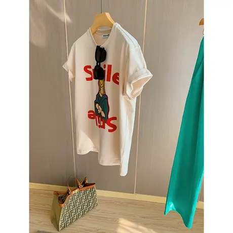 老客推荐！优雅的“蒙娜丽莎”~韩版ins字母印花 宽松短袖T恤女夏商品大图