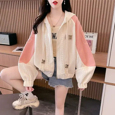 早秋撞色小个子外套女春秋季韩版宽松薄款百搭学生棒球服开衫卫衣图片
