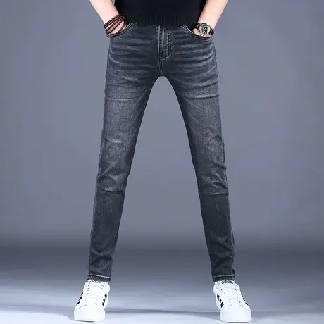 2023男士新款春夏牛仔裤子简约修身深灰小脚裤轻奢百搭棉弹潮酷男商品大图