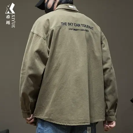 秋季痞帅牛仔外套男生新款大码上衣男士加绒加厚工装夹克男衬衫潮商品大图