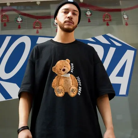 小熊短袖t恤潮牌百搭夏季新款上衣港风大码休闲夏装情侣半袖潮流商品大图