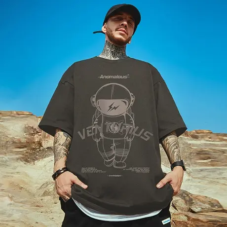 oversize美式nasa重磅潮牌胖子男款大码宇航员宽松短袖T恤半袖男商品大图