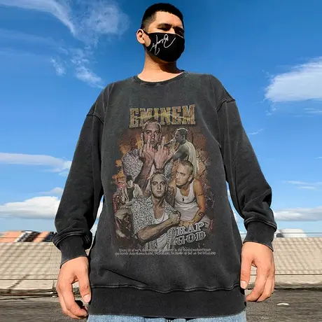 水洗做旧卫衣男圆领重磅宽松加肥加大码加绒胖子oversize美式纯棉商品大图