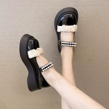 2023年春季新款玛丽珍单鞋女蝴蝶结百搭厚底复古法式英伦风小皮鞋商品大图