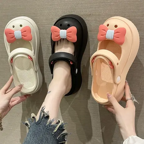 玛丽珍洞洞鞋女夏季蝴蝶结可爱两穿厚底踩屎感防滑外穿包头凉拖鞋商品大图