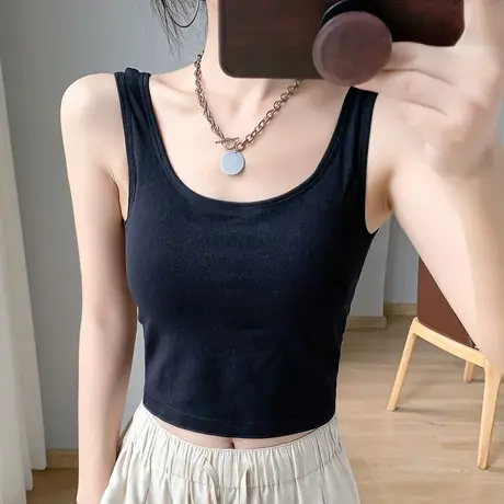 圆领露脐带罩杯内搭小吊带女夏季美背性感背心可外穿别致甜辣上衣图片