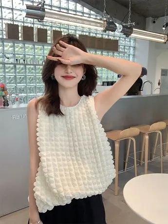 美式复古吊带运动背心内搭无袖t恤女夏季设计感小众外穿短款上衣商品大图