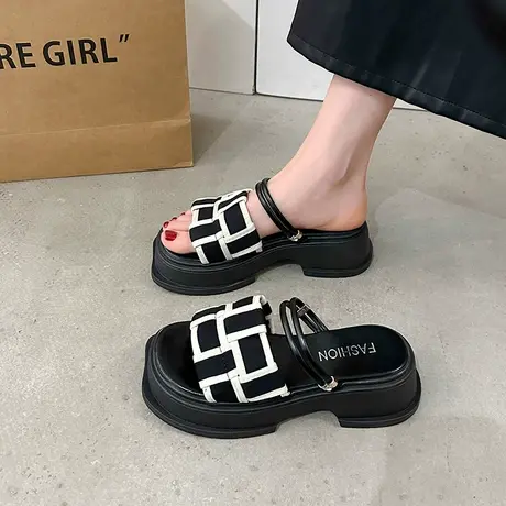 一字拖女2024年春夏季新款厚底百搭凉拖鞋网红超火透气粗跟凉鞋潮图片