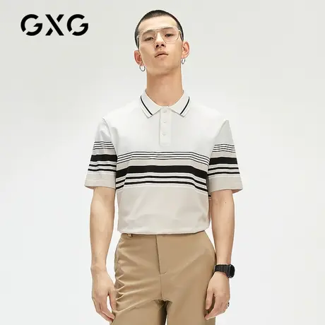 GXG男装 夏季撞色时尚休闲潮条纹拼接polo衫保罗衫GC124660E商品大图