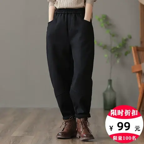 dza 高腰显瘦加绒哈伦裤女冬加厚外穿长裤宽松阔腿裤直筒休闲裤子商品大图