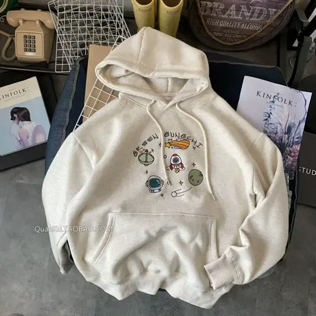 卫衣女加绒加厚2022秋冬新款韩版ins潮刺绣飞船港风宽松大码外套商品大图