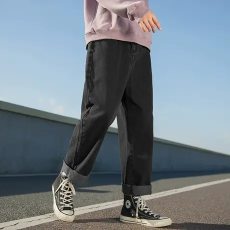 男士黑色直筒牛仔裤男潮流百搭秋季裤子男款2023新款阔腿休闲长裤商品大图