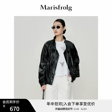 【会员秒杀】玛丝菲尔春季新款黑色立领薄款短外套女图片