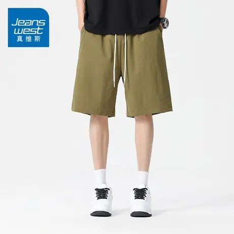 KZH真维斯休闲短裤男夏季新款宽松直筒五分裤军绿潮流运动中裤子图片