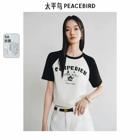【5A抗菌】太平鸟短袖T恤25夏季新款插肩袖美式复古小狗图案上衣商品大图