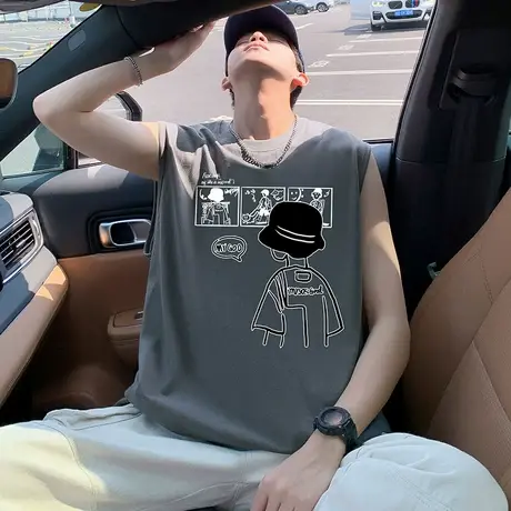 重磅纯棉背心男夏季新款美式宽松休闲坎肩大码透气运动潮牌汗衫潮图片