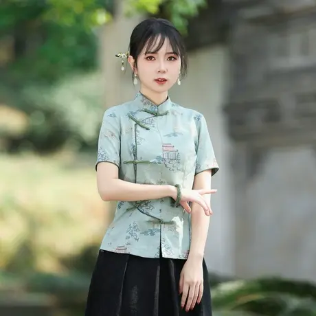 筠雅唐装女中国风夏季新款改良上衣收腰显瘦复古新中式女装24R535商品大图
