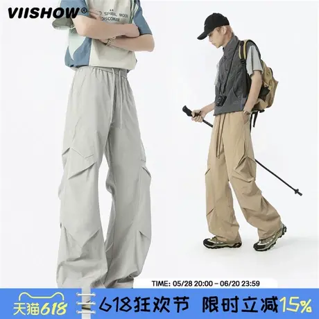 VIISHOW美式速干裤男夏季薄款褶皱户外机能伞兵裤宽松工装休闲裤商品大图
