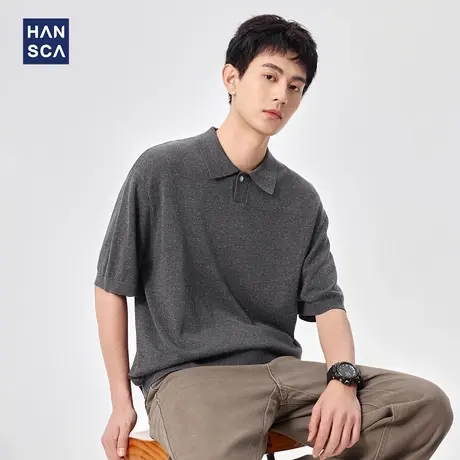 hansca亚麻混纺针织翻领短袖POLO衫男2025夏季莱赛尔凉感透气上衣商品大图