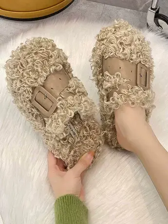 设计感小众羊卷毛毛鞋女外穿2023秋冬季新款穆勒鞋子包头半拖商品大图