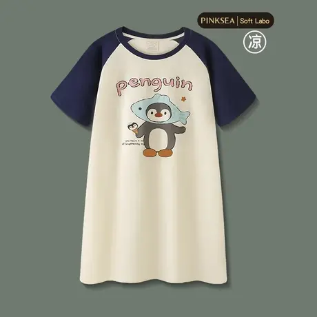 Pinksea睡衣女款2025新款凉感纯棉短袖家居服可爱企鹅大码睡裙图片