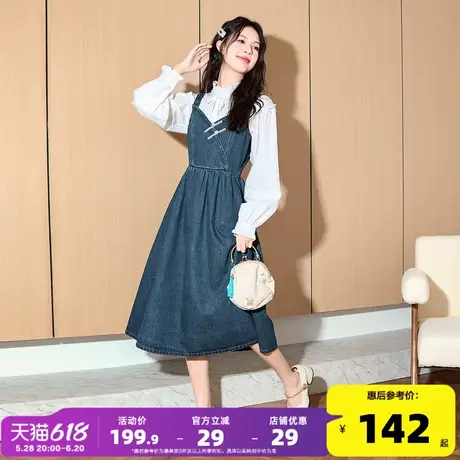 唐狮2025夏季新款新中式盘扣吊带连衣裙长款牛仔背带裙气质女装f5商品大图