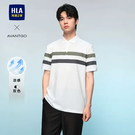HLA/海澜之家轻商务经典系列POLO衫2024春夏新款凉感条纹短袖男商品大图