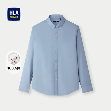 HLA/海澜之家长袖休闲衬衫25春夏新款纯棉扣领刺绣通勤时尚衬衣男商品大图