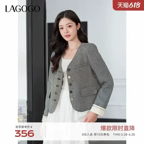 LAGOGO高知感气质温柔短外套女拉谷谷2025年春季新款撞色袖口上衣商品大图
