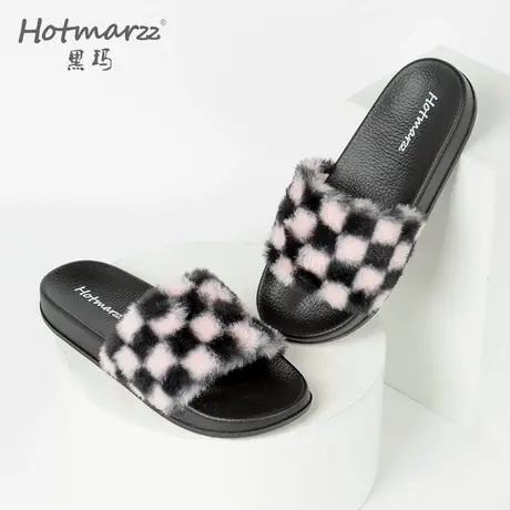 hotmarzz/黑玛厚底毛毛拖鞋女秋冬外穿韩版ins潮高级感拖鞋毛毛鞋图片
