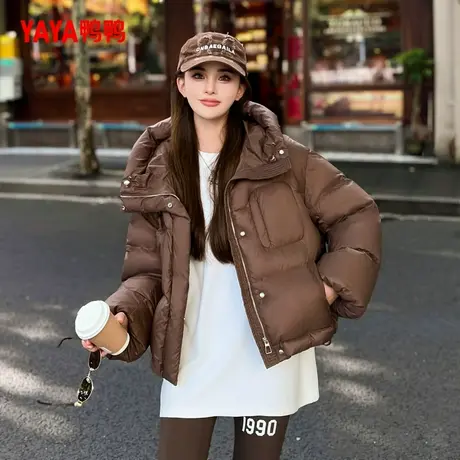 YAYA鸭鸭羽绒服女2024冬短款连帽宽松休闲气质百搭设计感加厚外套图片