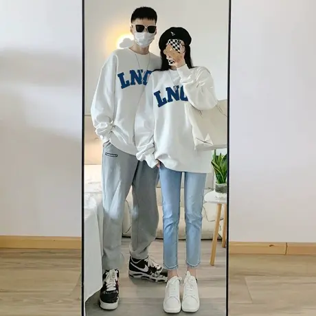 美式街头简约字母印花卫衣女hiphop秋冬加绒ins潮牌情侣外套上衣商品大图