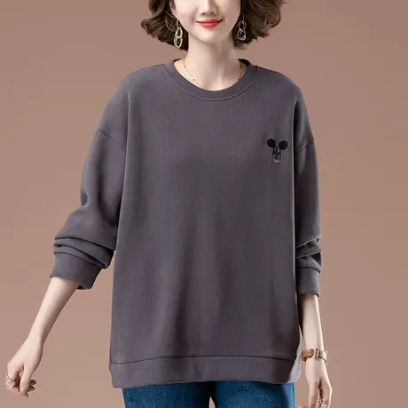卫衣女秋冬新款加肥加大码女装宽松中年妈妈百搭圆领刺绣显瘦上衣商品大图