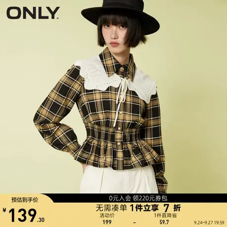 ONLY奥莱夏季时尚潮流娃娃领收腰短款复古格纹长袖衬衫女商品大图