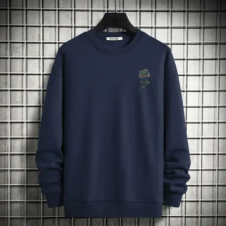 男士卫衣秋冬款保暖加绒加厚摇粒绒圆领无帽长袖t恤宽松潮流百搭商品大图