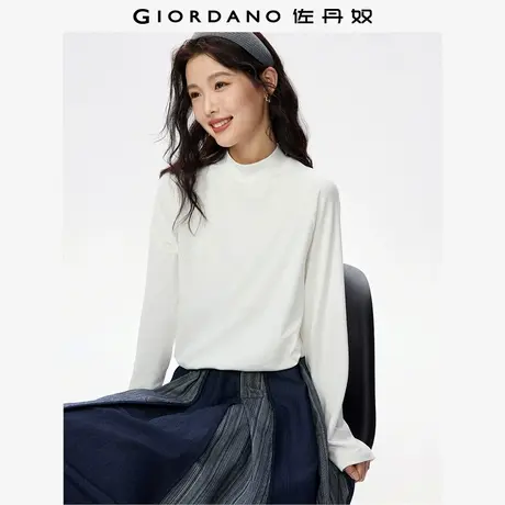佐丹奴长袖T恤女秋冬新款纯色半高领插肩弹力针织打底衫13325788商品大图
