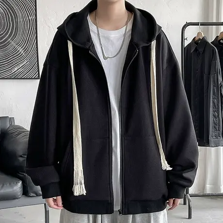 连帽卫衣外套男春秋季港风大码宽松开衫运动上衣男士潮牌休闲夹克商品大图