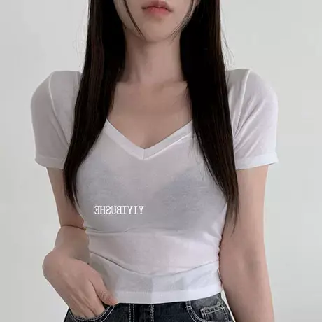 OnoevLB235简约好搭配~女人味显身材V领紧身短袖T恤he图片