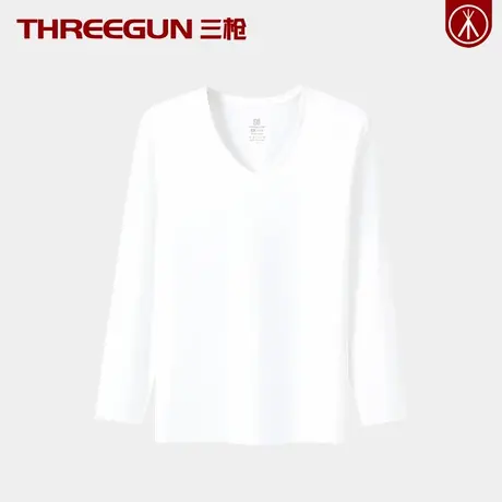 三枪120S高支男士V领超薄款秋衣单件保暖上衣青年长绒棉打底内衣商品大图