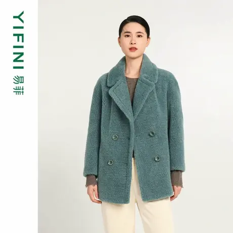 [专柜同款]Yifini/易菲100%绵羊毛宽松双排扣气质大衣女通勤外套图片