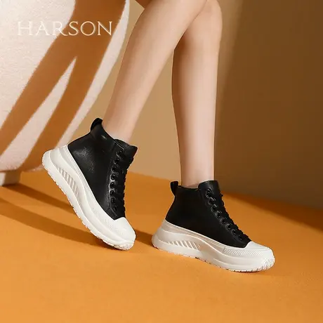 哈森高帮板鞋女秋冬季经典休闲鞋厚底增高鞋子新款 HCA248402商品大图